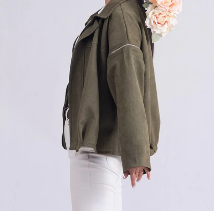 جکت جیر زیتونی Suede دو حالته