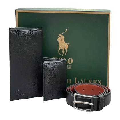 ست هدیه سه تکه مردانه چرمی پولو POLO LUXURY مدل PL293-3 (کیف پول، کمربند، جاکارتی)