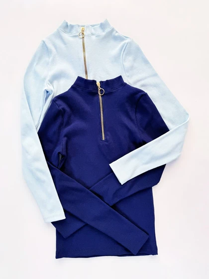 بلوز کبریتی نیم زیپ یقه گرد