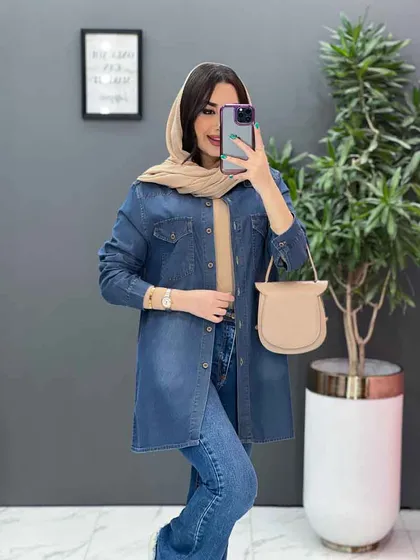 مانتو جین کاغذی جیب دکمه