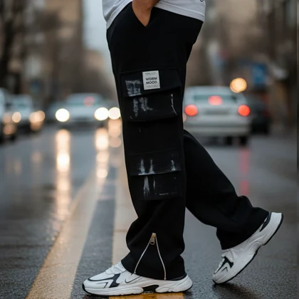 شلوار کارگو شش جیب پایین زیپ مدل sami-مشکی