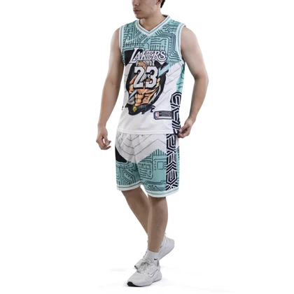 ست رکابی و شلوارک بسکتبالی لیکرز مدل Nike-DRI FIT-5B069 سفید آبی
