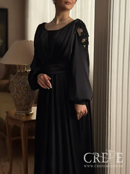 ماکسی ساتن آستین تور سنگ دوزی