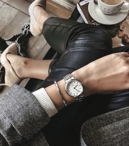 ست ساعت دنیل ولینگتون یونیتون زنانه نقره ای صفحه سفید با دستبند دنیل Daniel Wellington Silver