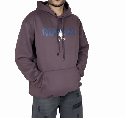 هودی بادمجانی اسپرت کلاهدار مردانه مدل RULGEN - جنس دورس توکرکی (گرم)