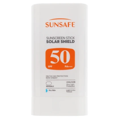 ضد آفتاب صورت و بدن بی رنگ سان سیف مدل Solar Shield SPF50 پوست خشک