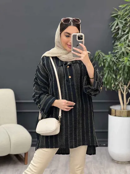 مانتو دوخت دار یقه دو دکمه