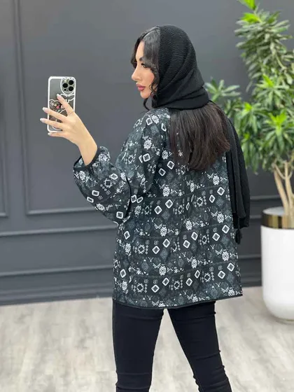 مانتو کتی طرح دار یقه هلالی
