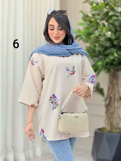 مانتو لینن جلو بسته طرح دار