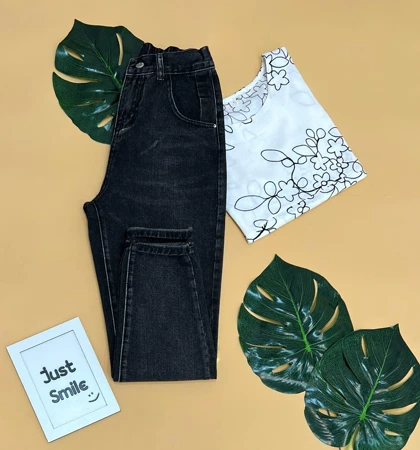 شلوار مام فیت ذغالی کد 1626