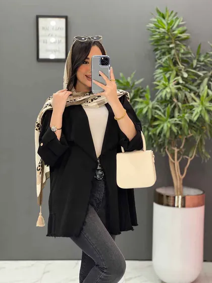 مانتو کتان یقه آمریکایی