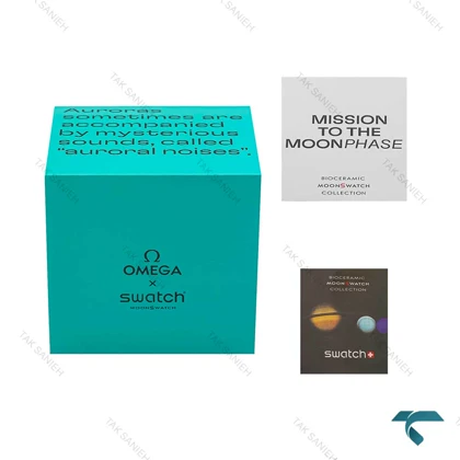 جعبه ساعت مچی اصلی امگا سواچ ماموریت به نورهای قطبی زمین آبی فیروزه ای Swatch-Box-7800-U