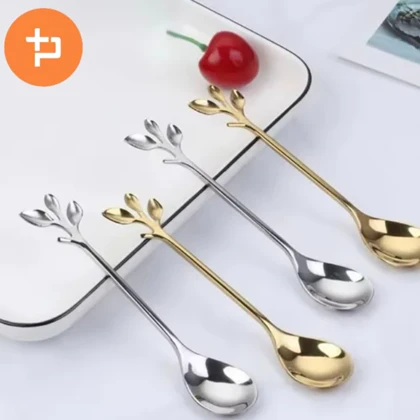قاشق دسر خوری 6عددی طرح برگ در دو رنگ