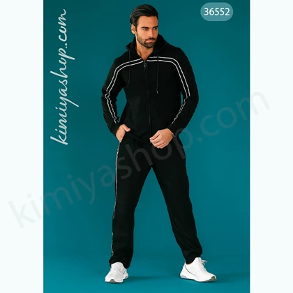 ست سویشرت و شلوار ورزشی مردانه قواره بزرگ کلاهدار تو کرک مشکی