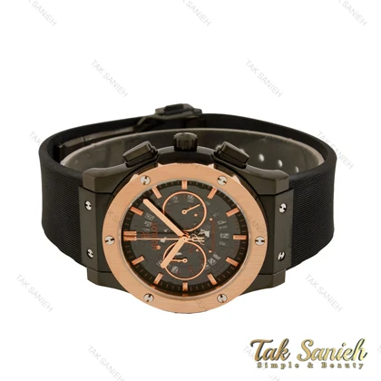 ساعت هابلوت مردانه سه موتوره مشکی زه رزگلد صفحه اسکلتون Hublot-5639-G