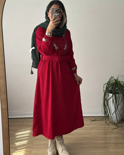 پیراهن مخمل کبریتی بابونه