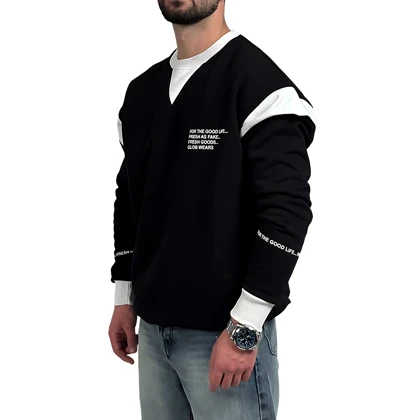 دورس مردانه پنبه مشکی سه نخ طرح یقه هفت