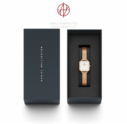 ساعت مچی زنانه دنیل ولینگتون (Daniel Wellington) مدل DW00100517 (کالکشن Quadro، قاب چهارگوش رزگلد، بند حصیری)