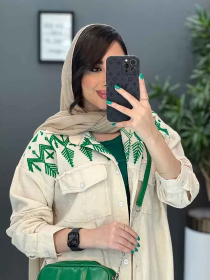 مانتو لینن گلدوزی آستین ریش