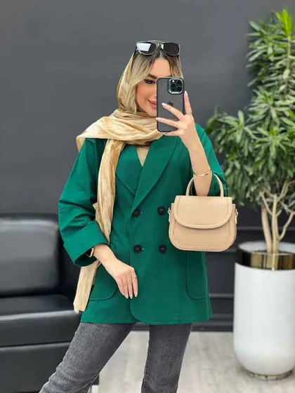 مانتو لینن چهاردکمه آستین پاکتی