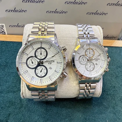 ساعت سیتیزن VIP ست زنانه و مردانه مدل C-3475 نقره ای صفحه سفید