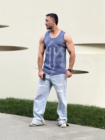 رکابی حلقه‌ای تنک تاپ سنگ شور آبی