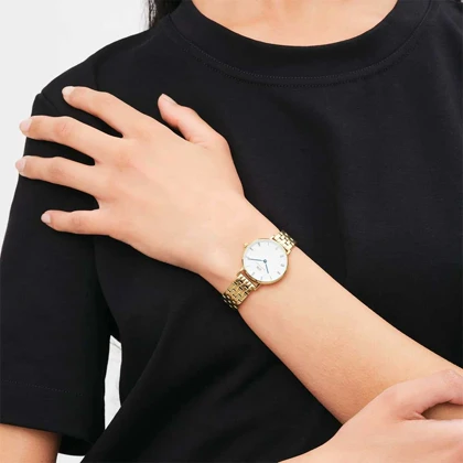 ساعت دنیل ولینگتون زنانه فلزی گرد طلایی سفید ایندکس یونانی DW-5503-L