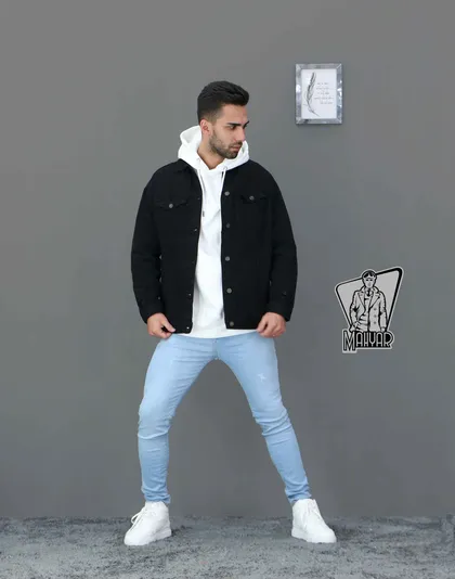 کت جین مشکی زاپ‌دار DENIM
