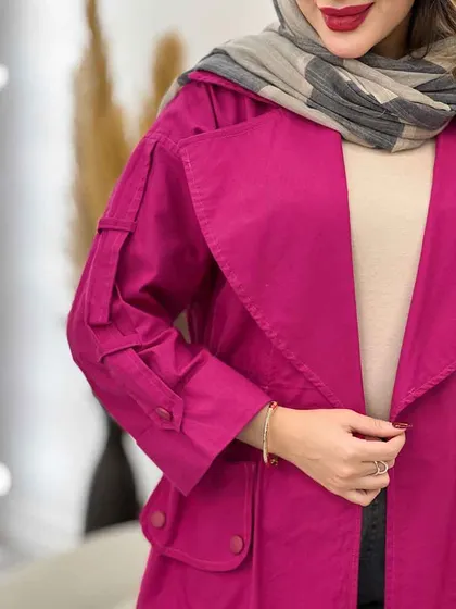 مانتو لینن کمرکش سرجیب دو دکمه