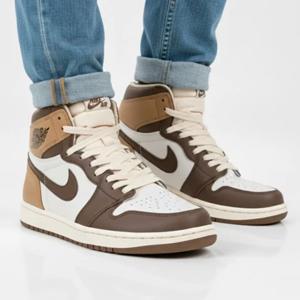 کتانی مردانه جردن ساق‌دار سفید قهوه ای