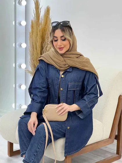 مانتو جین دو جیب آستین پاکتی