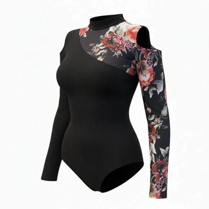 بادی آستین بلند زنانه مدل گل‌دار شانه باز