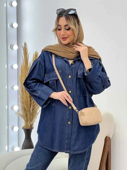 مانتو جین دو جیب آستین پاکتی