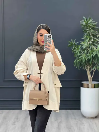 مانتو لینن سر آستین چاک دو جیب