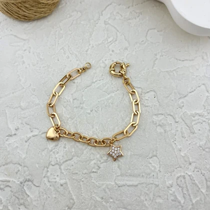 دستبند زنانه طرح تیفانی با آویز قلب و ستاره ژوپینگ