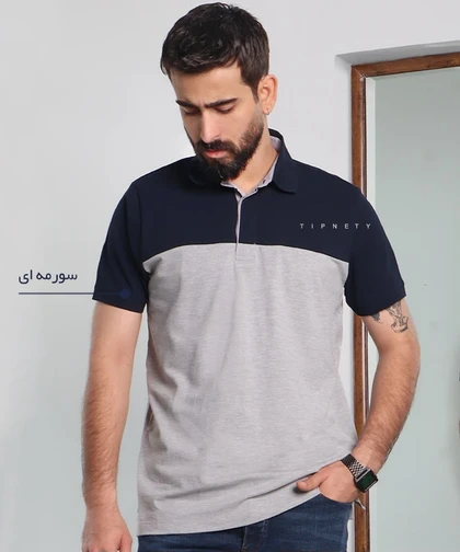 تیشرت یقه دار مردانه مدل دو رنگ 0313