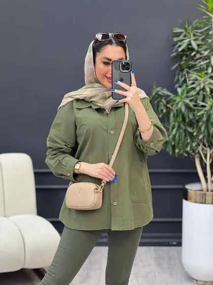 مانتو برش‌دار دو جیب روژین