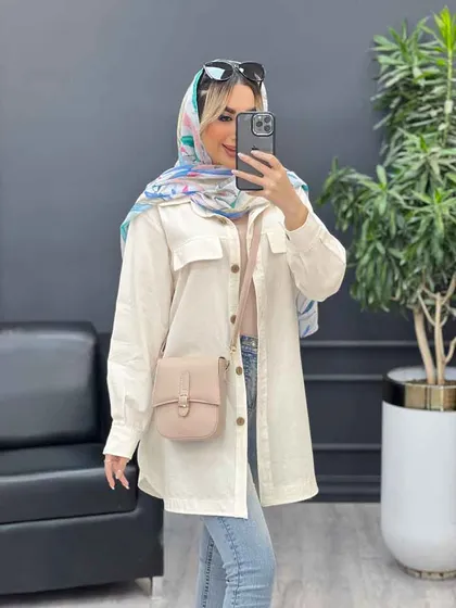 مانتو دکمه چوبی جیب نما