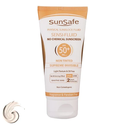 کرم ضد آفتاب سان سیف sunsafe با SPF50 مناسب پوست حساس حجم 50ml