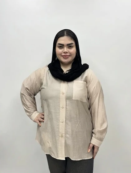 شومیز سایز بزرگ زنانه مدل لینن کریستال (پری شیشه ای) طرح جیب‌دار