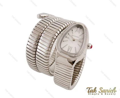 ساعت بولگاری زنانه مار نقره ای سفید نگین‌دار Bvlgari-3877-L