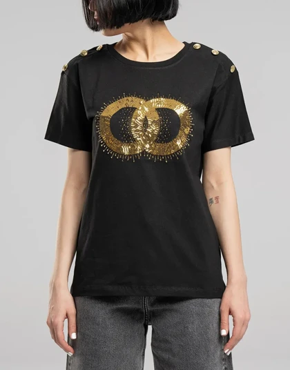 یقه گرد پولک و سرشانه دکمه طلایی