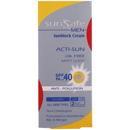 کرم ضد آفتاب مردانه سان سیف SunSafe مدل ACTI-SUN بی رنگ با SPF40