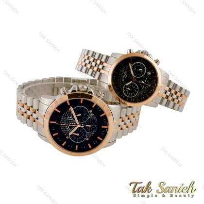 ساعت سیتیزن ست VIP سه موتور دورنگ رزگلد صفحه مشکی Citizen-4504-S