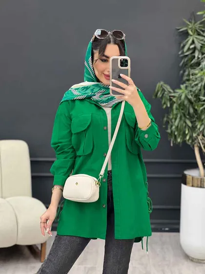 مانتو لینن جیب پیله بند دار