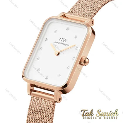 ساعت دنیل ولینگتون زنانه کوادرو رزگلد صفحه سفید نگین‌دار DW-4312-L