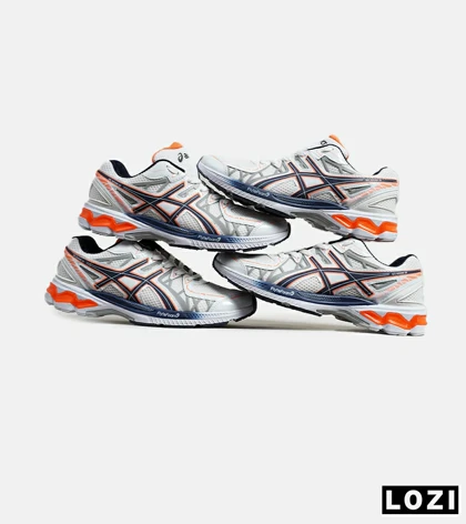 کفش کتانی بزرگ پا سفید طوسی نارنجی ASICS KAYANO 20