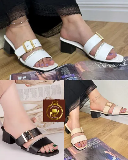 صندل و روفرشی نگینی زنانه پاشنه‌دار