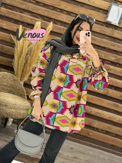 مانتو طرح دار آستین بنددار