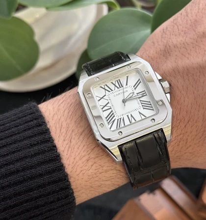ساعت کارتیر سانتوس صد مردانه مشکی Cartier Santos 100